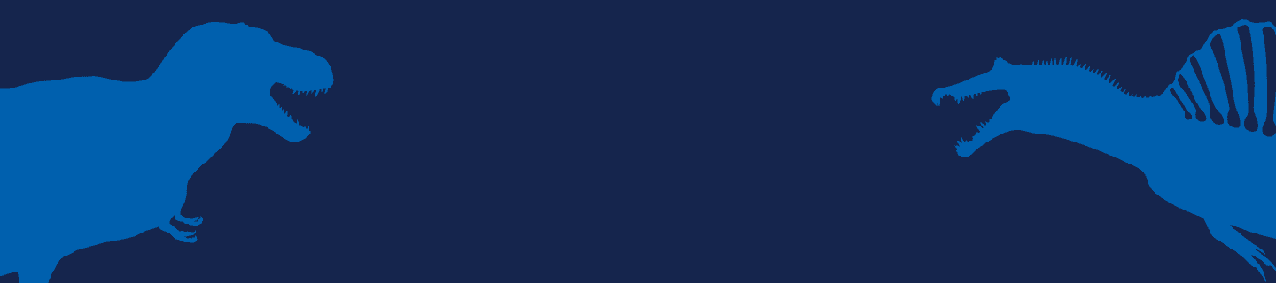 2024 membership callout banner image. Light blue on dark blue SUE and spinosaurus